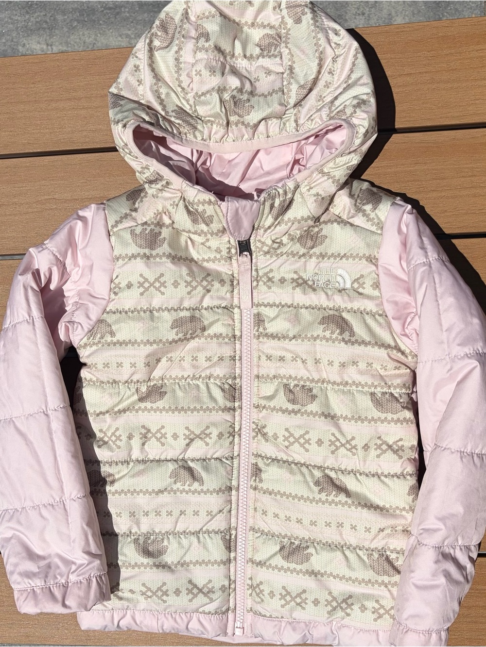 The North Face Pink & Cream Hooded Quilted Jacket